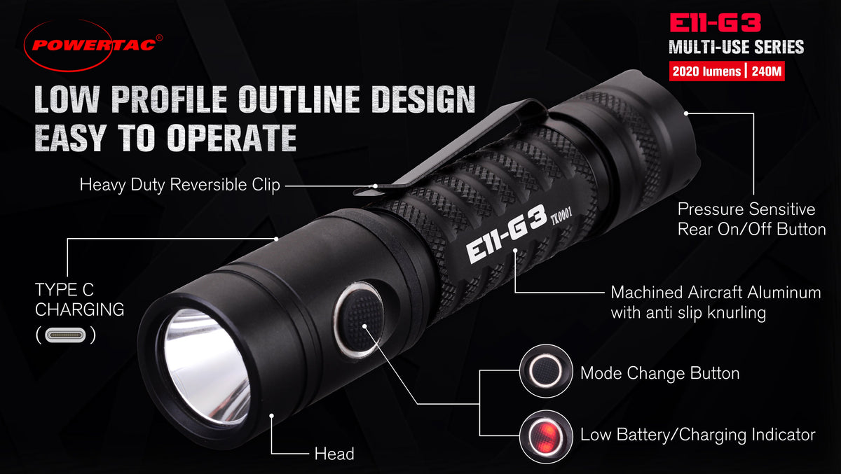 Powertac E11 Gen3 Rechargeable Flashlight, 2,020 Lumens