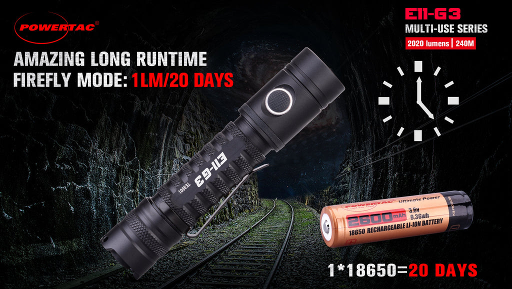 Powertac E11 Gen3 Rechargeable Flashlight, 2,020 Lumens