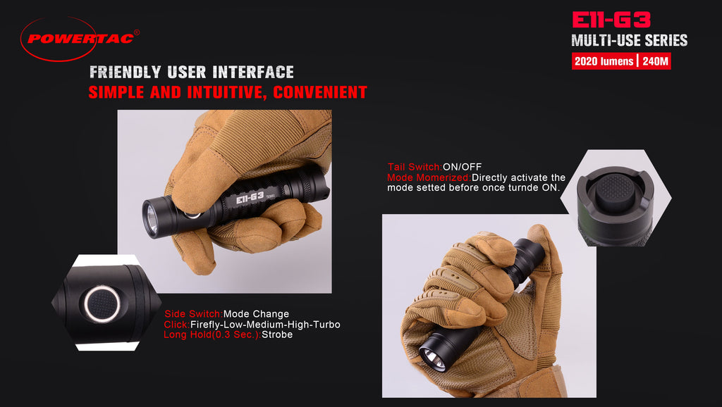 Powertac E11 Gen3 Rechargeable Flashlight, 2,020 Lumens