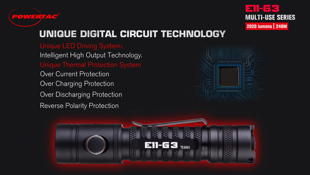 Powertac E11 Gen3 Rechargeable Flashlight, 2,020 Lumens