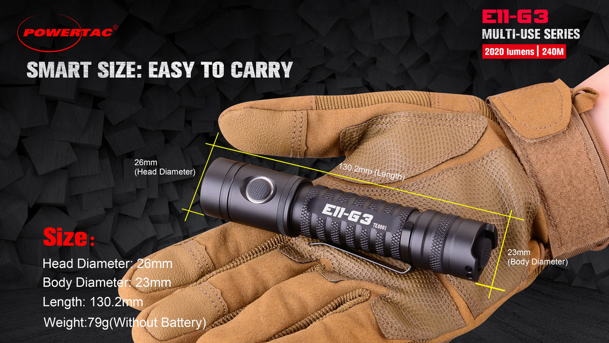 Powertac E11 Gen3 Rechargeable Flashlight, 2,020 Lumens