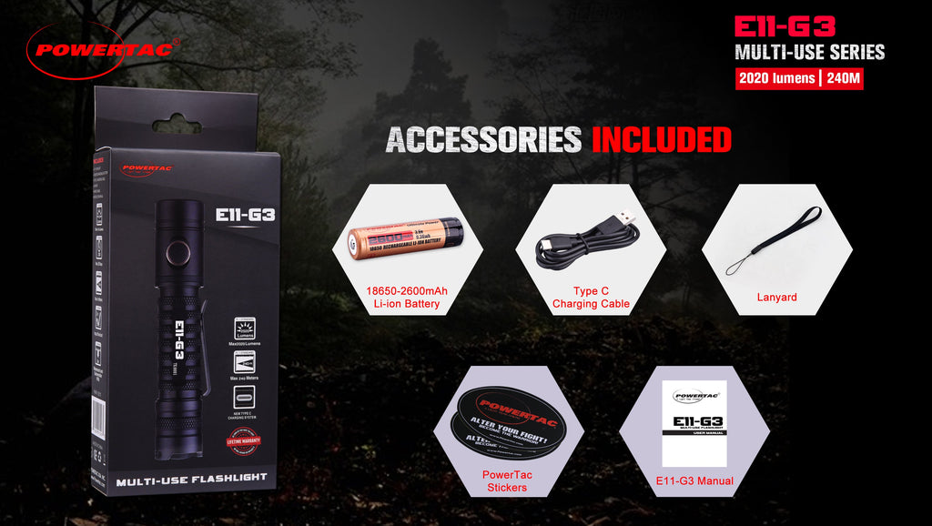 Powertac E11 Gen3 Rechargeable Flashlight, 2,020 Lumens