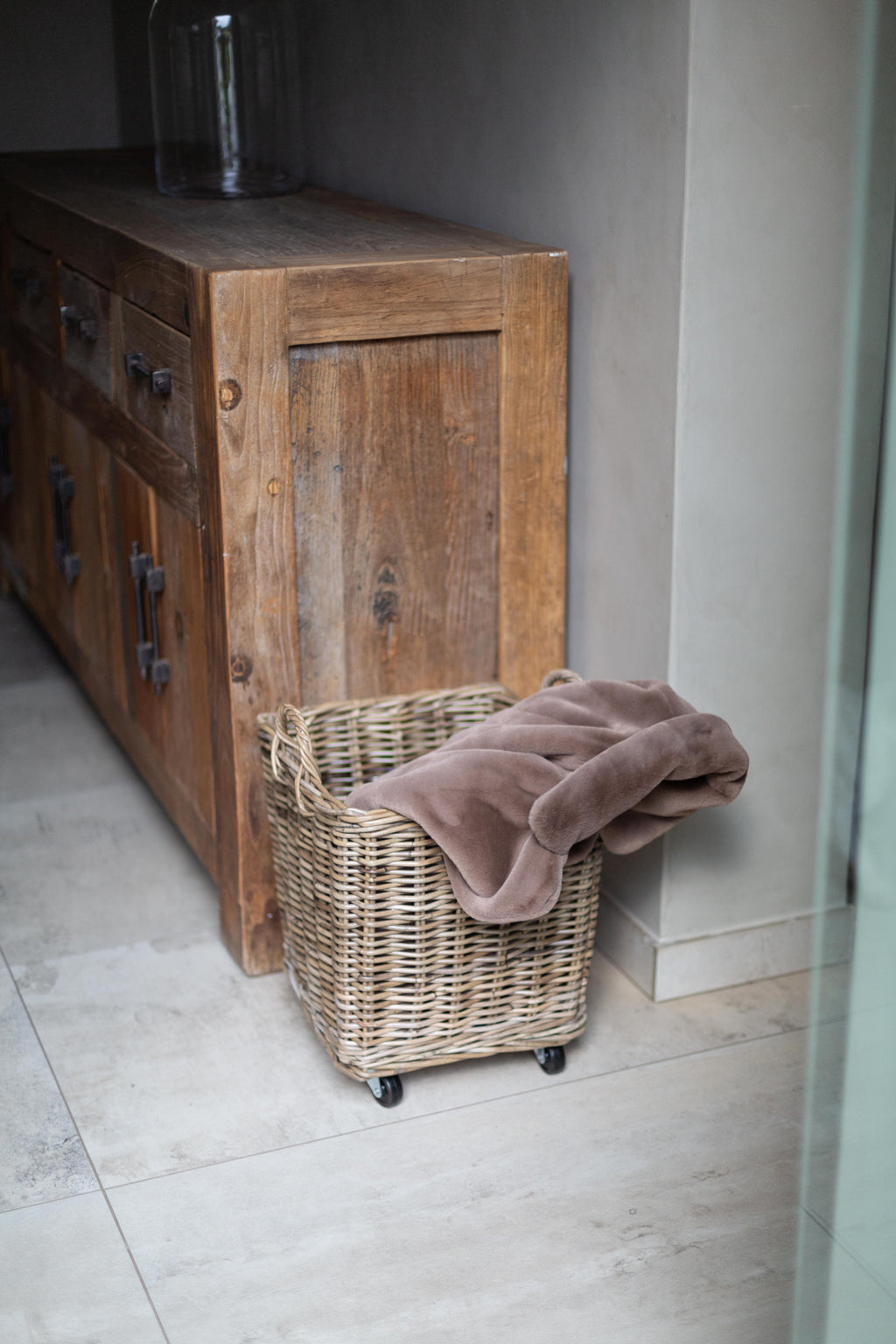 Rattan Storage Basket on Wheels