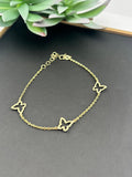 14K Solid Gold Butterfly Chain Bracelet, Adjustable