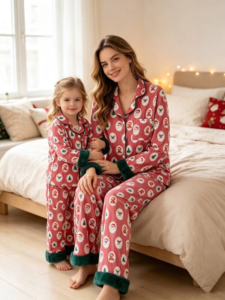 Mommy and Me Santa Pajama Set with Fur Trim