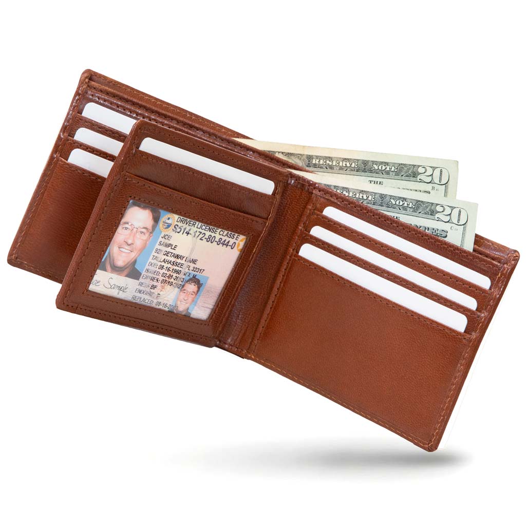 RFID-Blocking Leather Bifold Wallet with ID Window