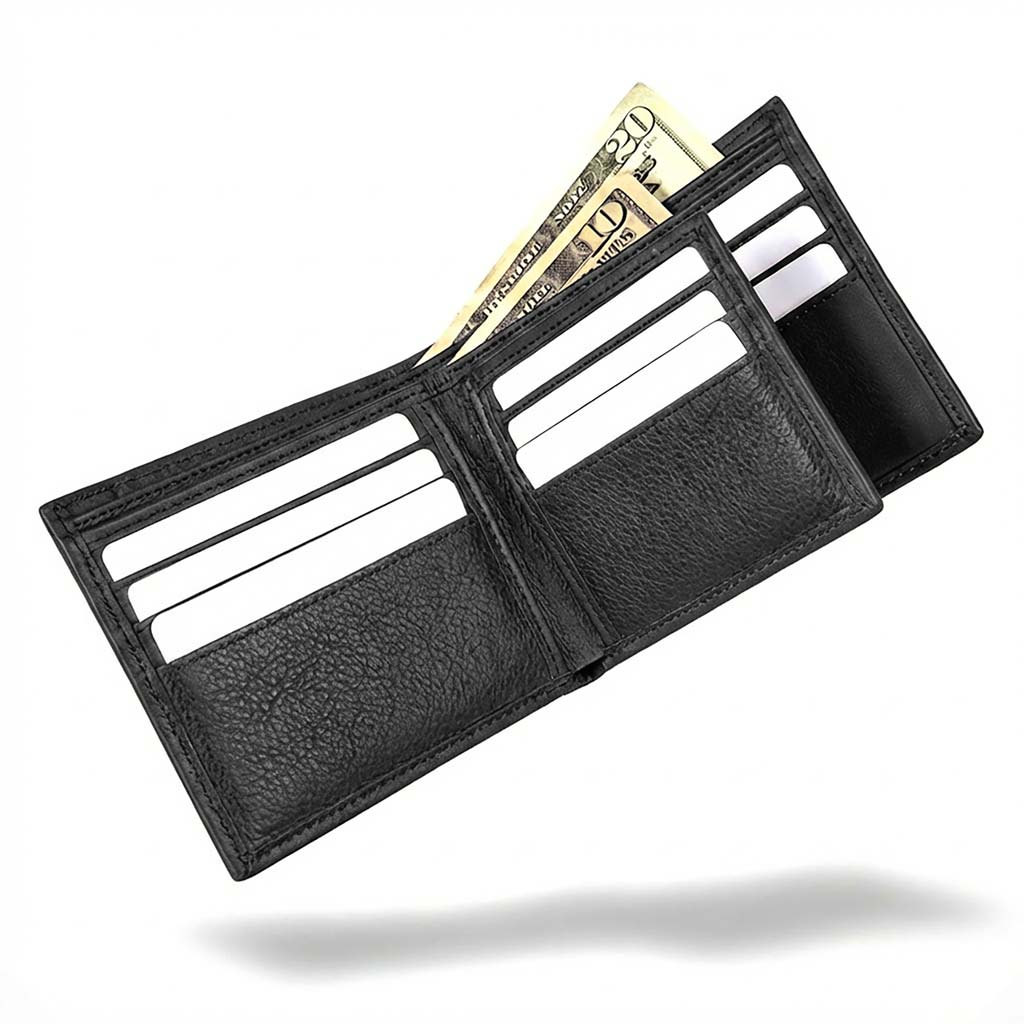 RFID-Blocking Leather Bifold Wallet with ID Window