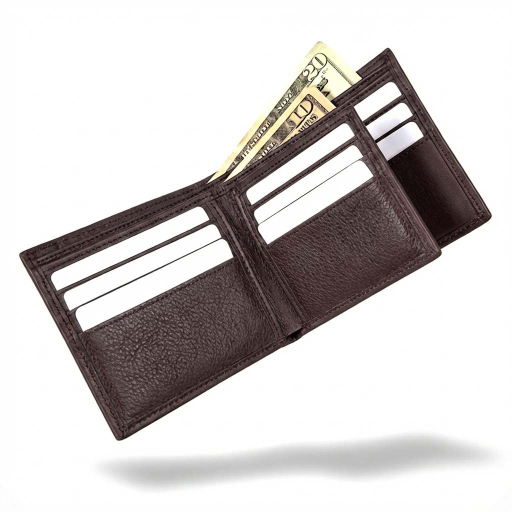 RFID-Blocking Leather Bifold Wallet with ID Window
