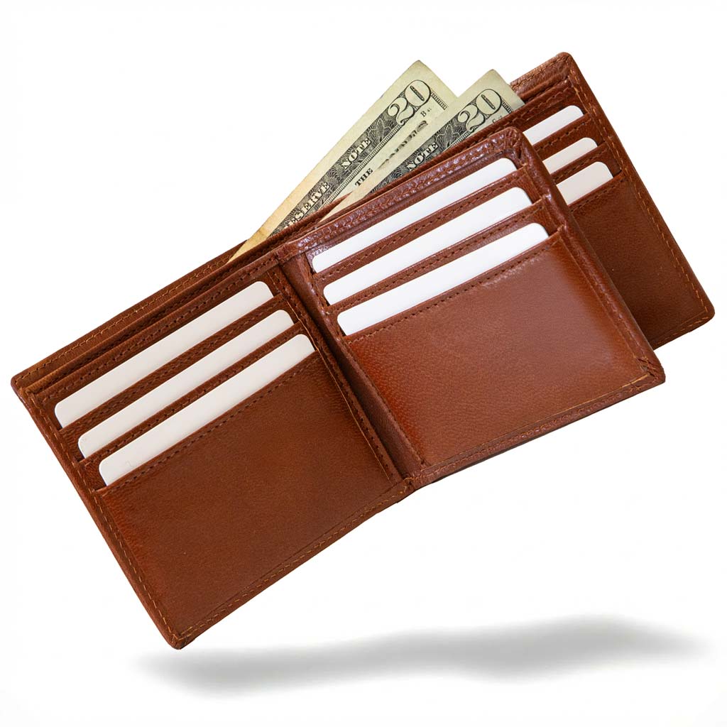 RFID-Blocking Leather Bifold Wallet with ID Window