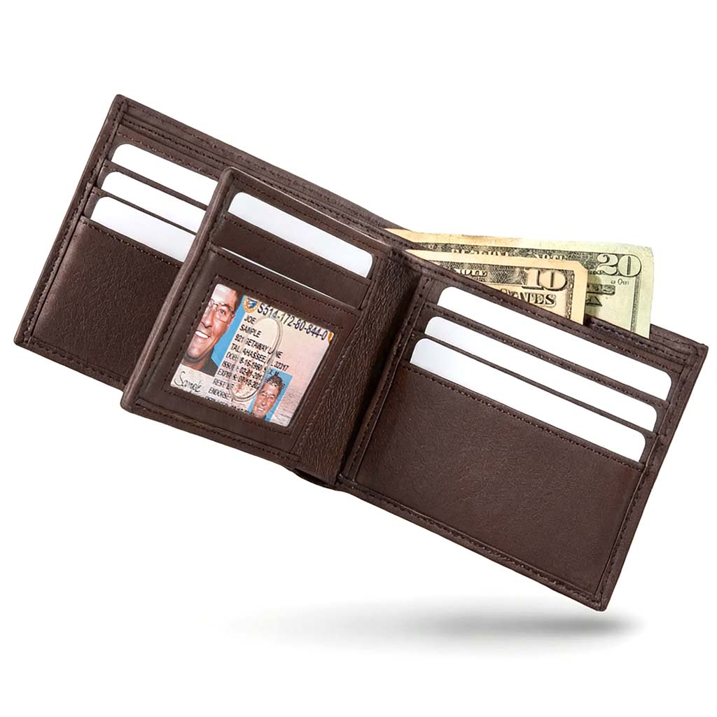 RFID-Blocking Leather Bifold Wallet with ID Window