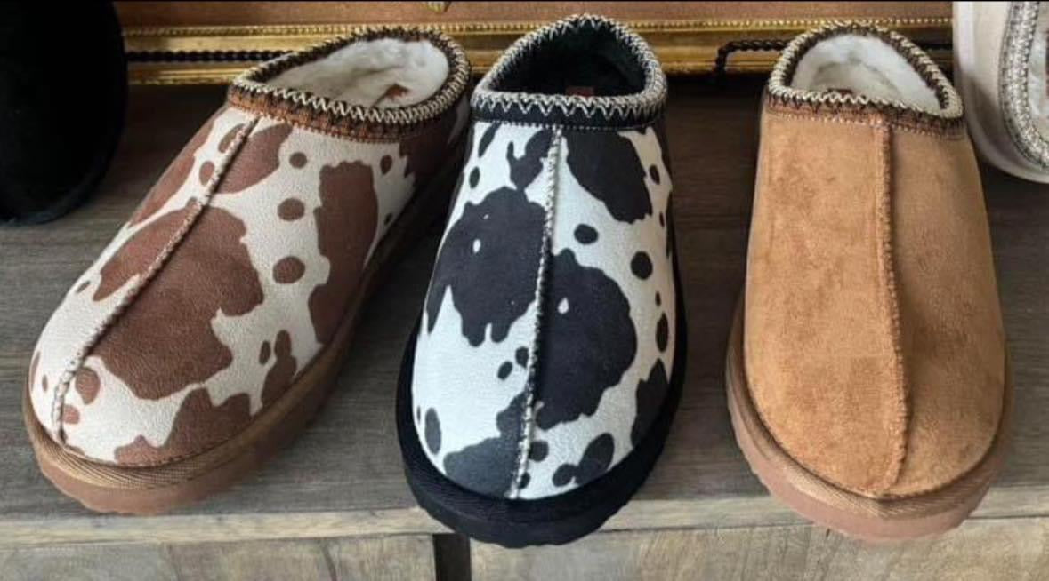 Cow Print Slip-On Slippers