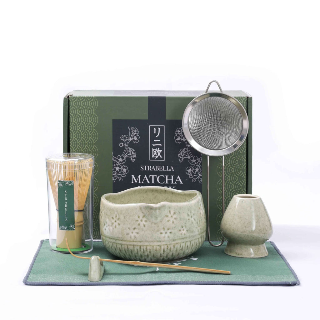 Matcha Whisk Gift Set, Bamboo Whisk and Ceramic Bowl