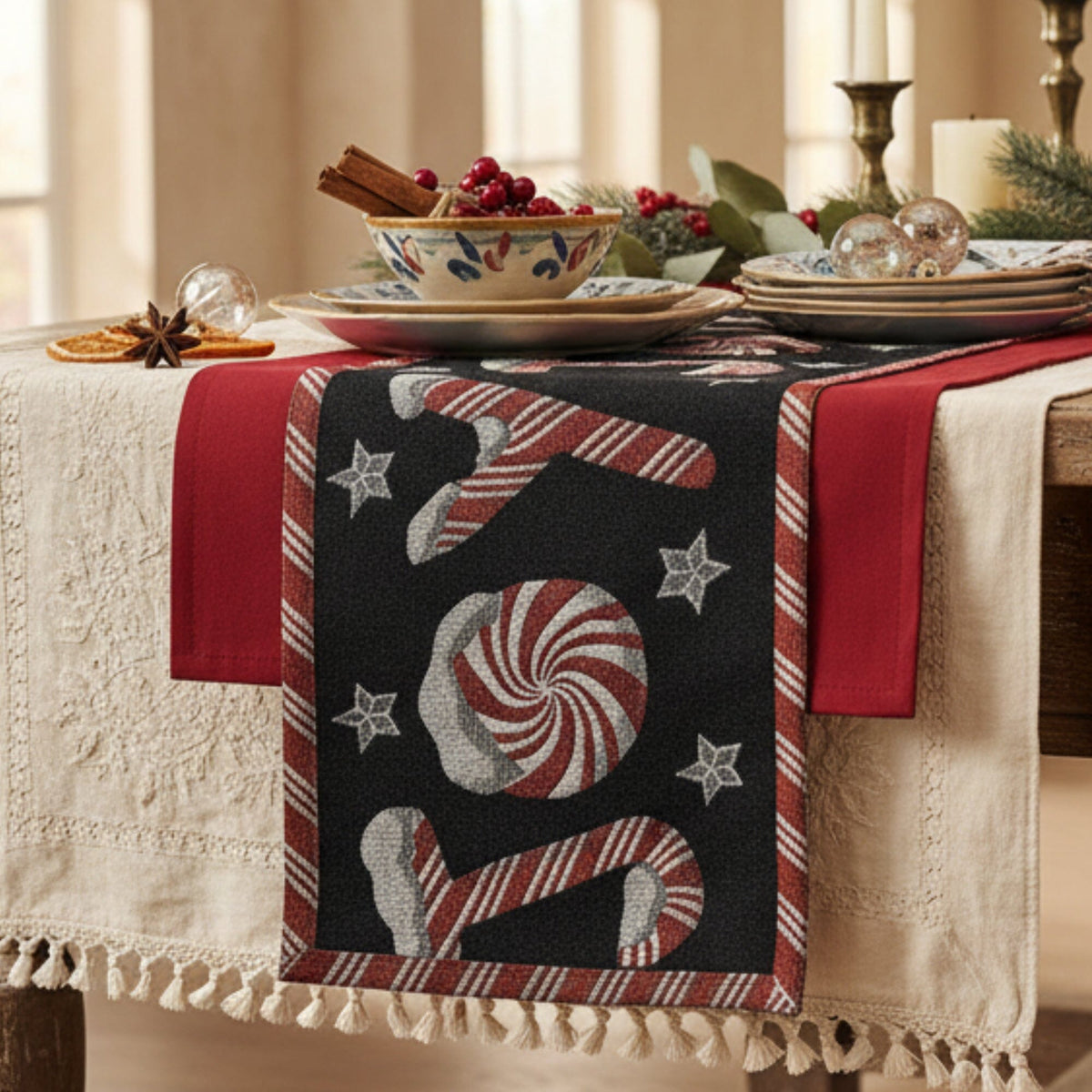 Peppermint Joy Christmas Table Runner