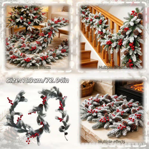 Faux Cedar Garland with Red Berries and Pine Cones, 6.5 ft