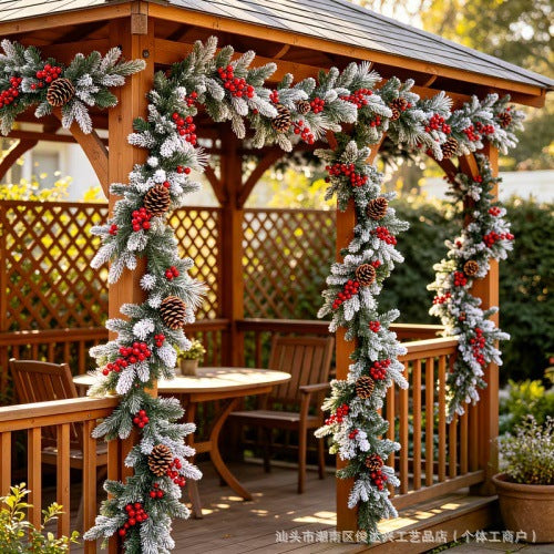 Faux Cedar Garland with Red Berries and Pine Cones, 6.5 ft