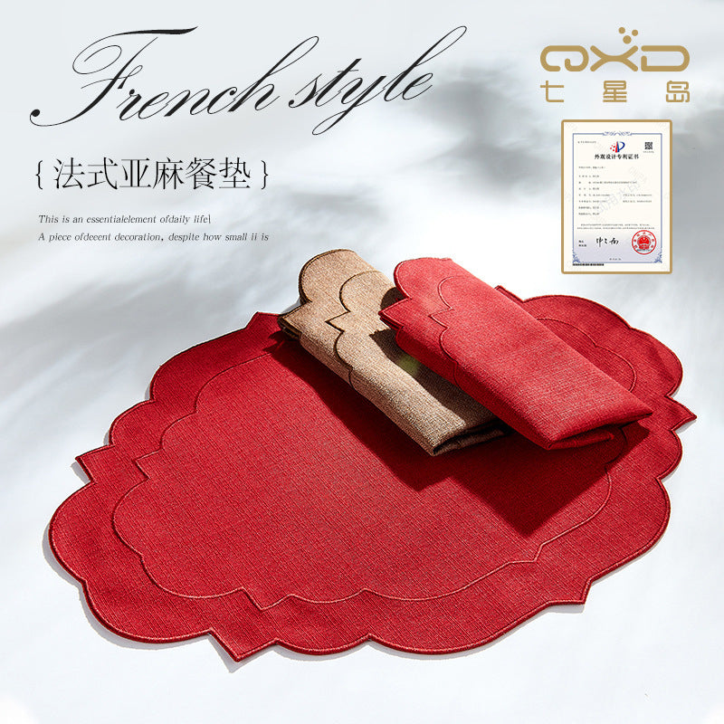 Embroidered Cotton-Linen Placemat, Round or Shaped