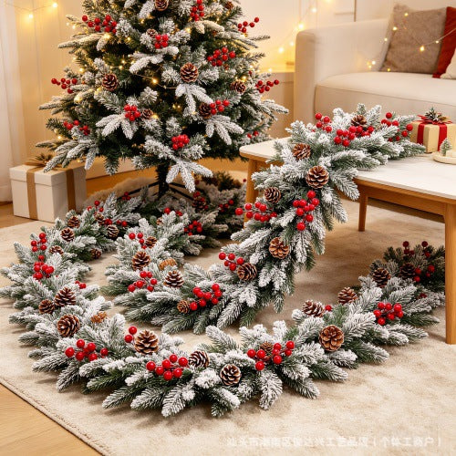 Faux Cedar Garland with Red Berries and Pine Cones, 6.5 ft