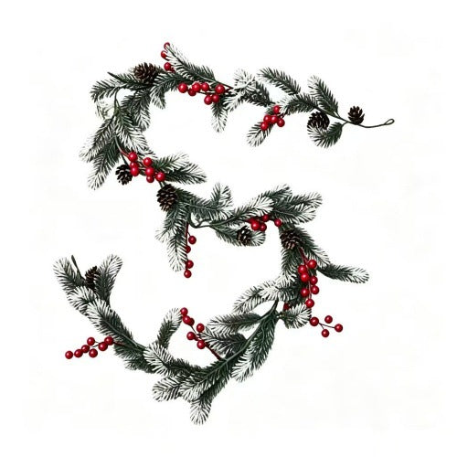 Faux Cedar Garland with Red Berries and Pine Cones, 6.5 ft