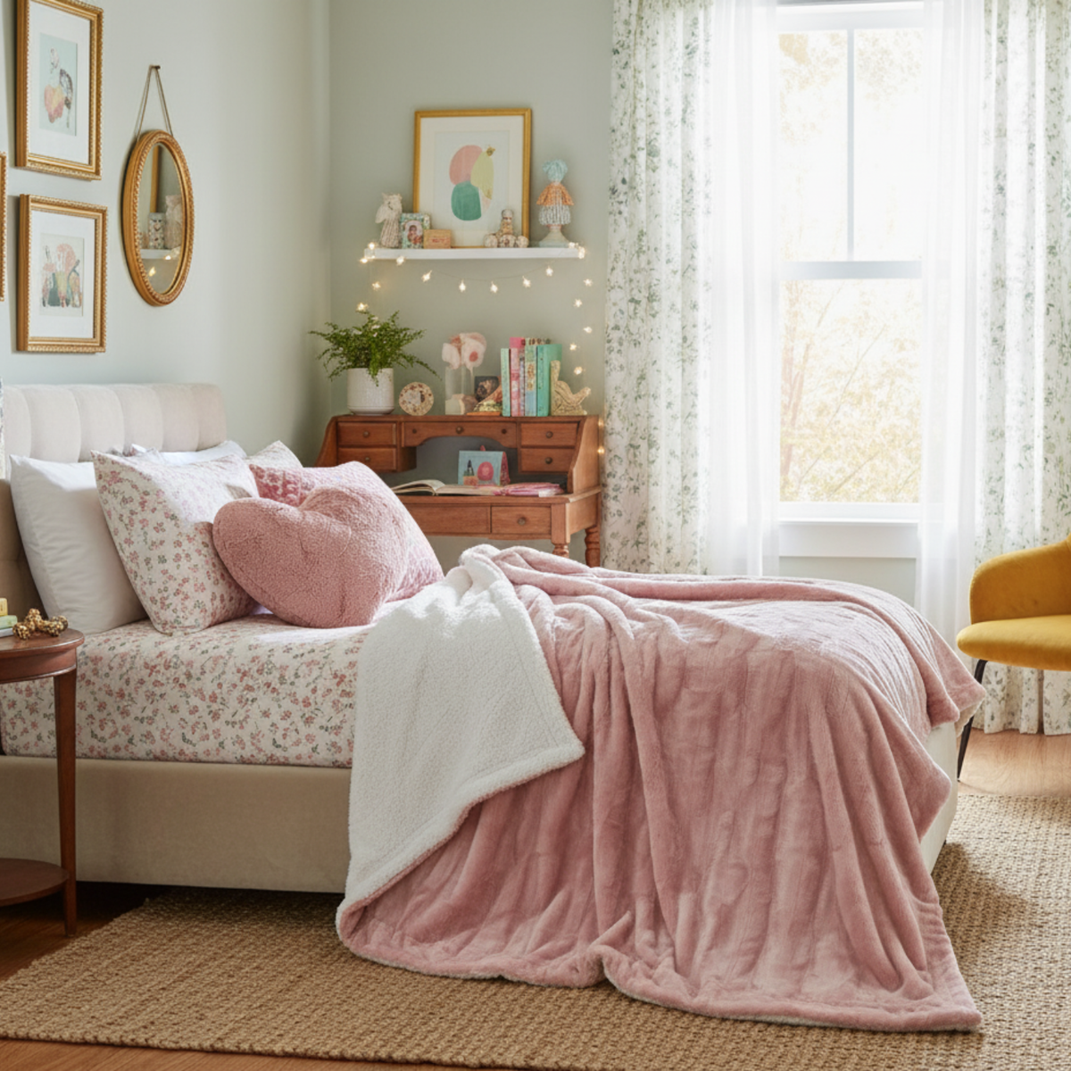 Dusty Rose Faux Fur Throw Blanket