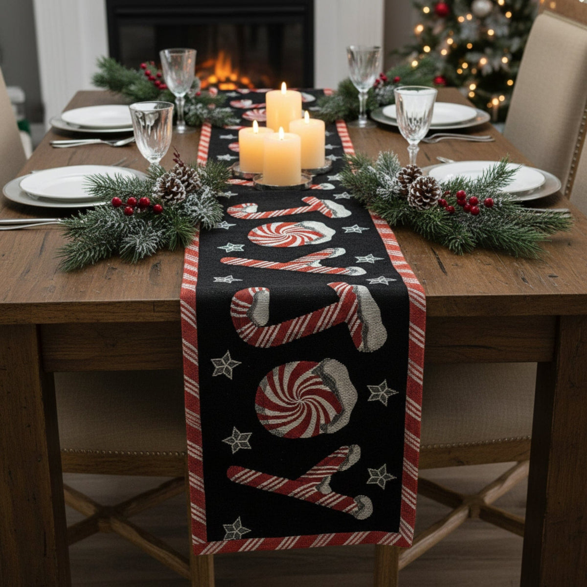 Peppermint Joy Christmas Table Runner