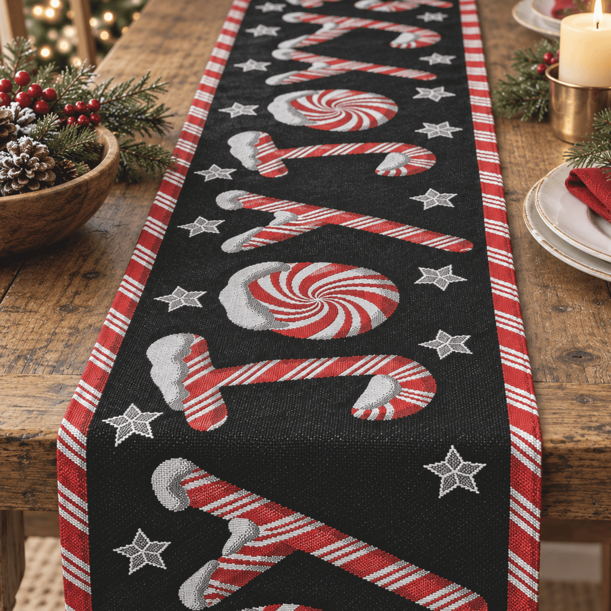 Peppermint Joy Christmas Table Runner
