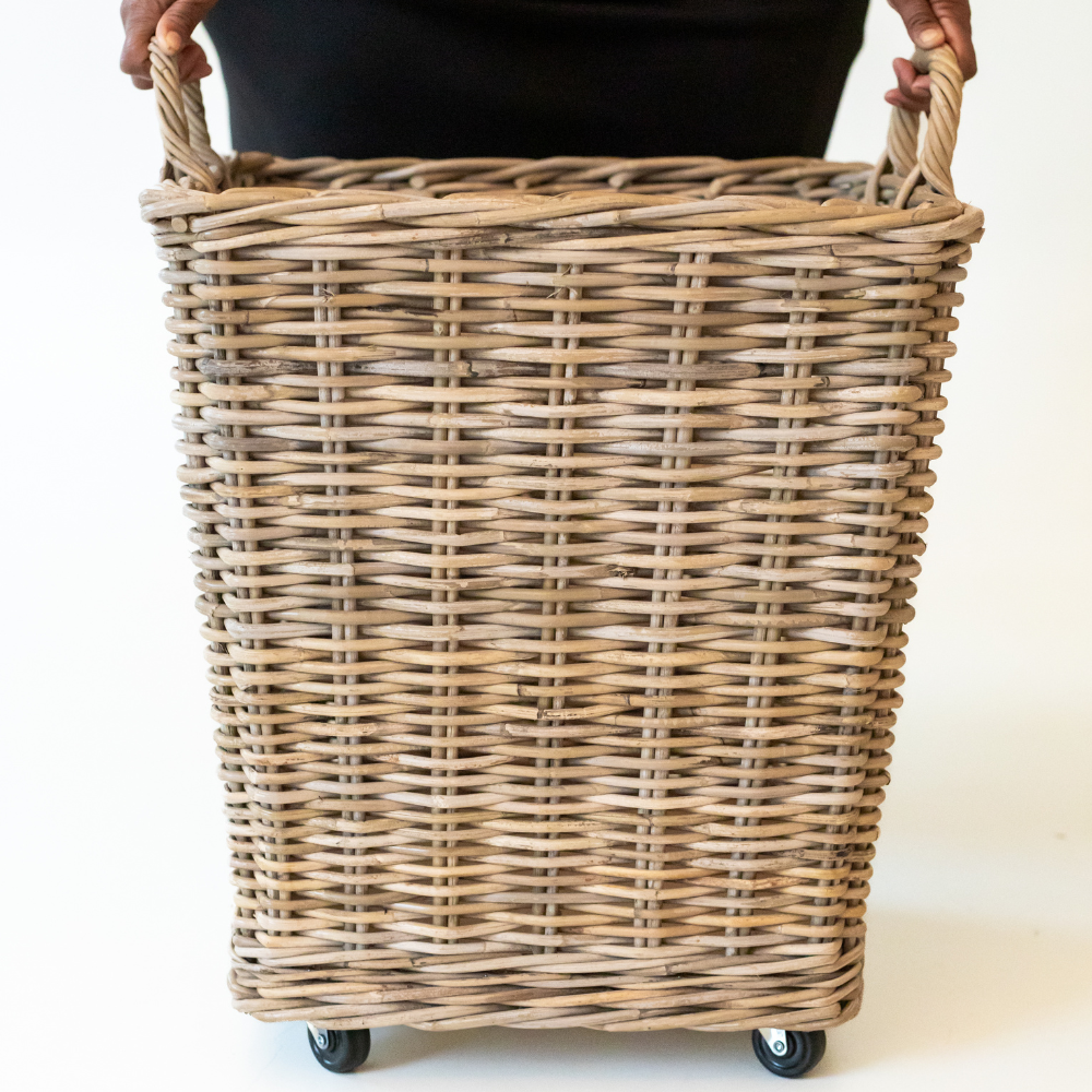 Rattan Storage Basket on Wheels