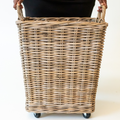 Rattan Storage Basket on Wheels
