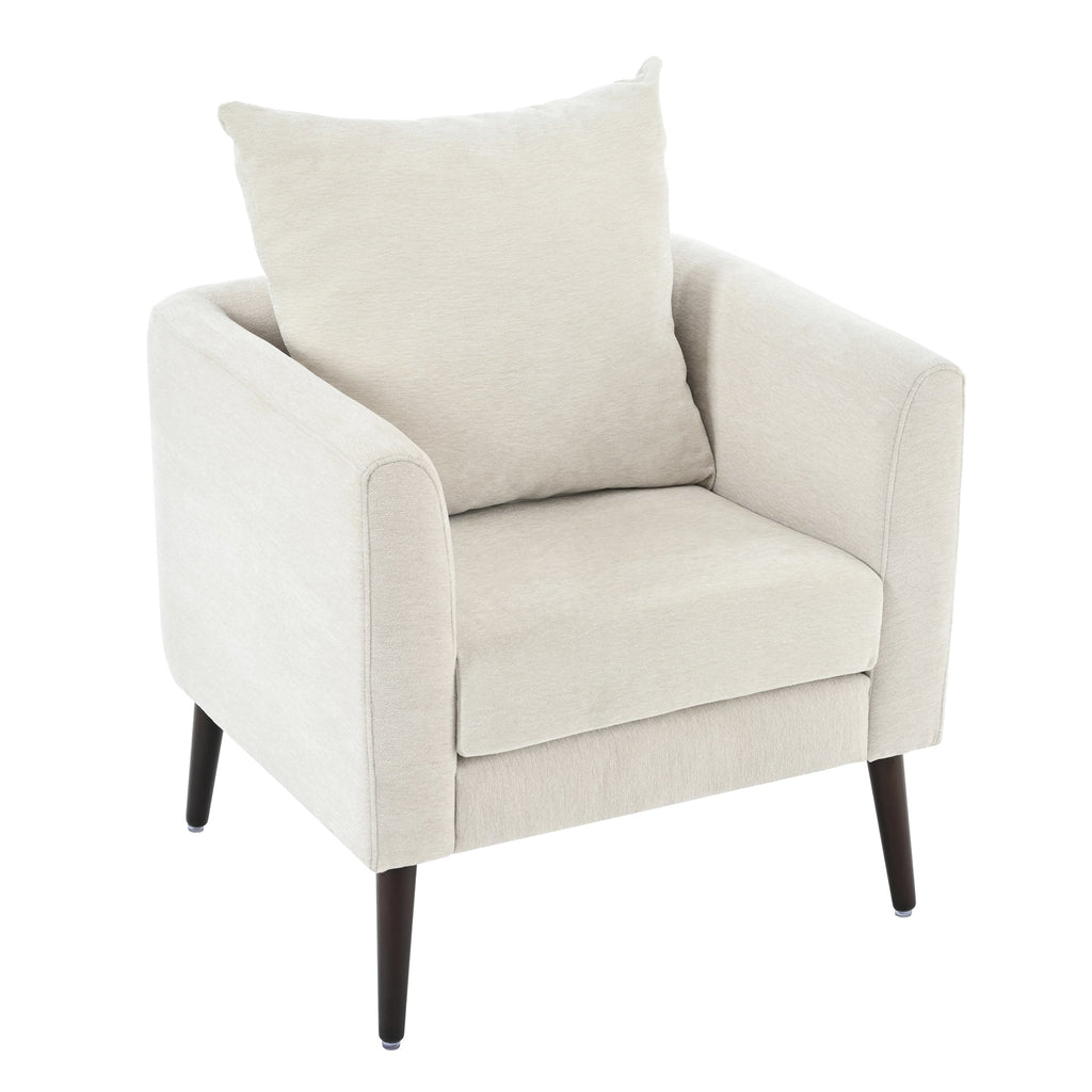 Mid-Century Chenille Accent Chair with Pillow, Beige
