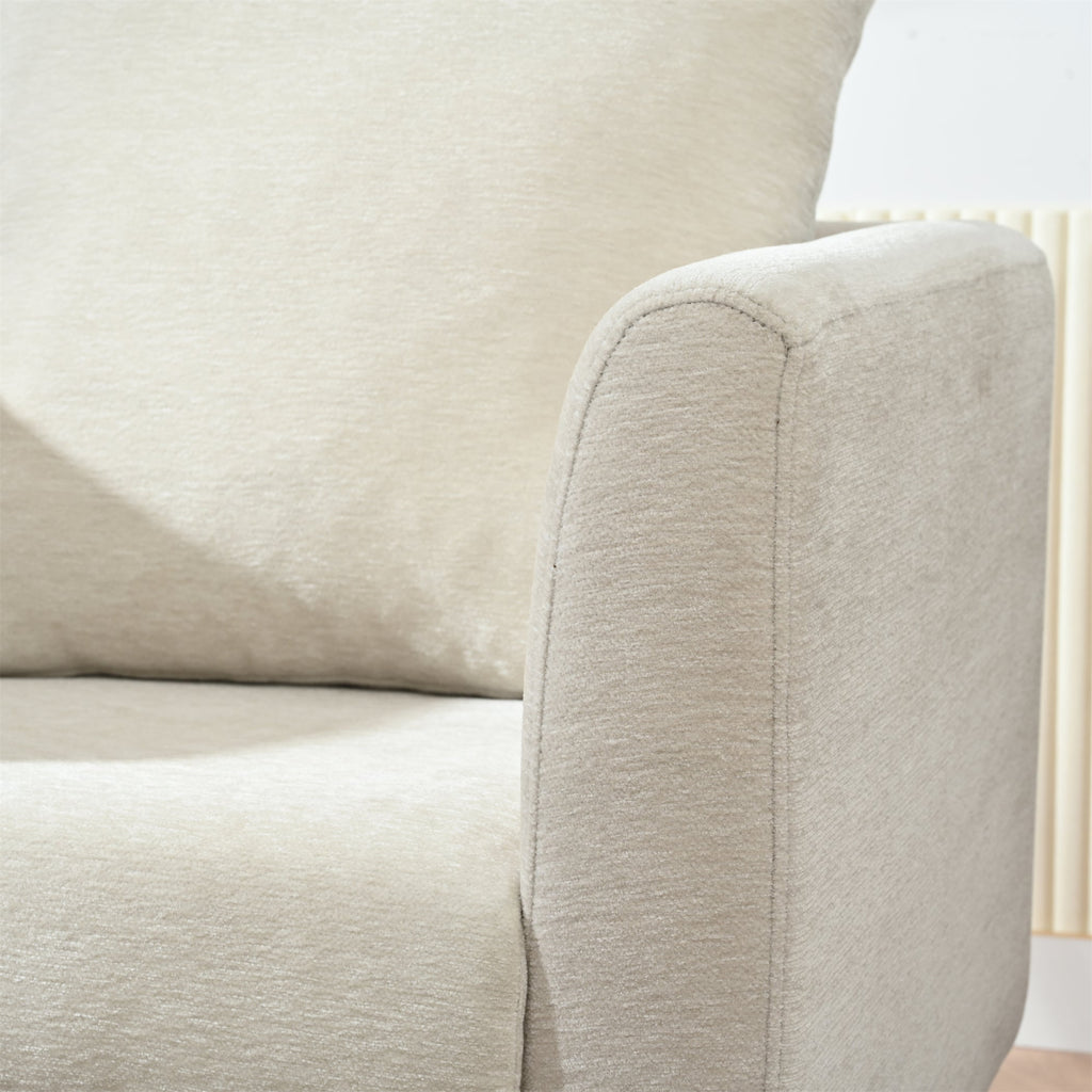Mid-Century Chenille Accent Chair with Pillow, Beige