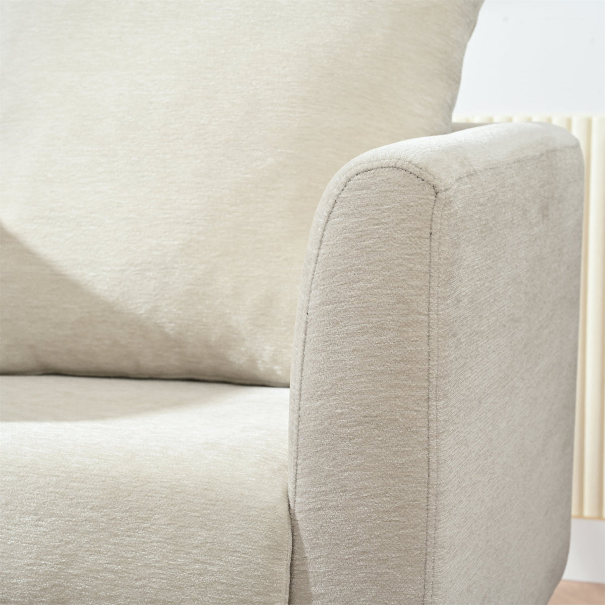 Mid-Century Chenille Accent Chair with Pillow, Beige