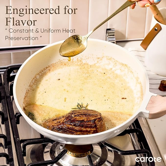 CAROTE 21-Piece Nonstick Cookware Set, White Granite
