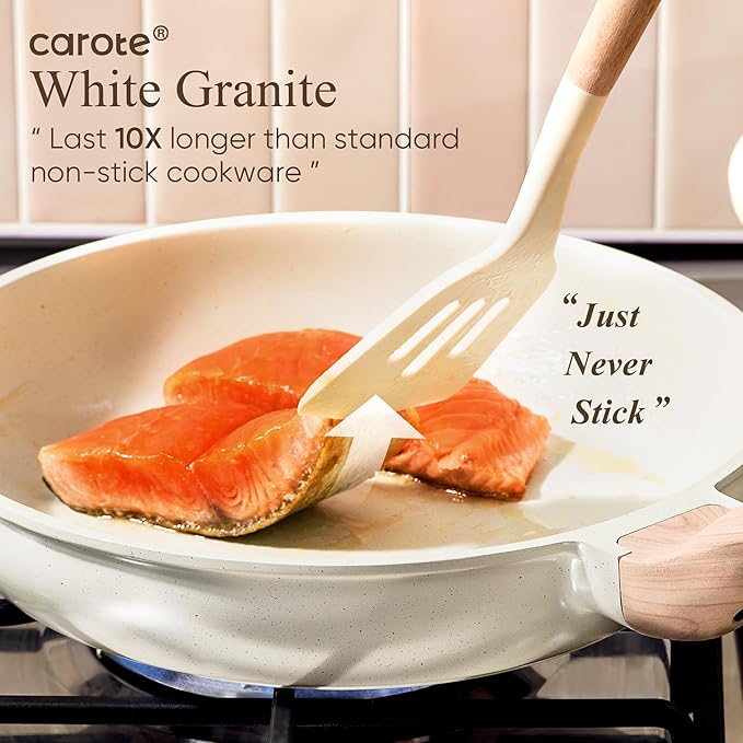 CAROTE 21-Piece Nonstick Cookware Set, White Granite