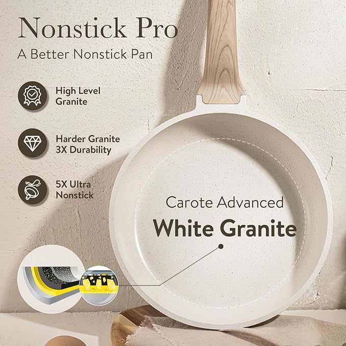 CAROTE 21-Piece Nonstick Cookware Set, White Granite