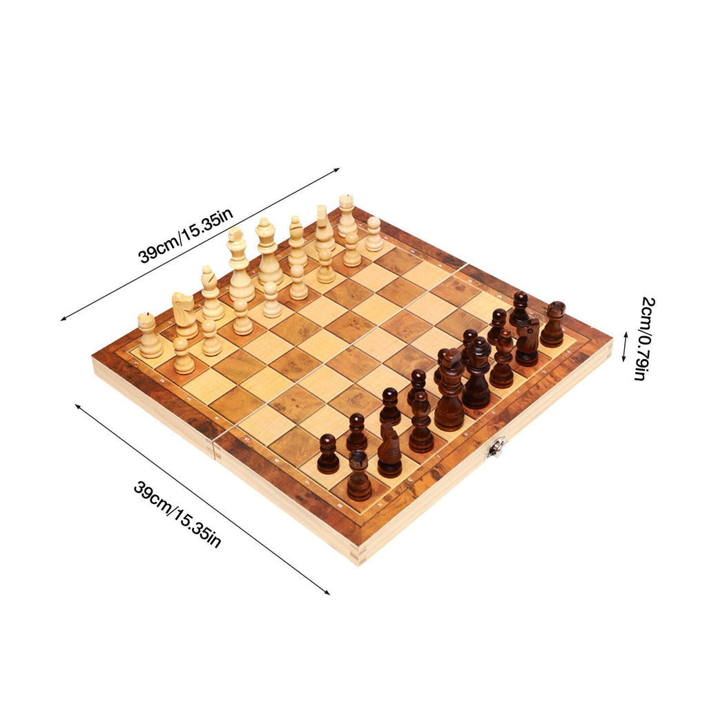 3-in-1 Wooden Chess, Checkers and Backgammon Set with Case