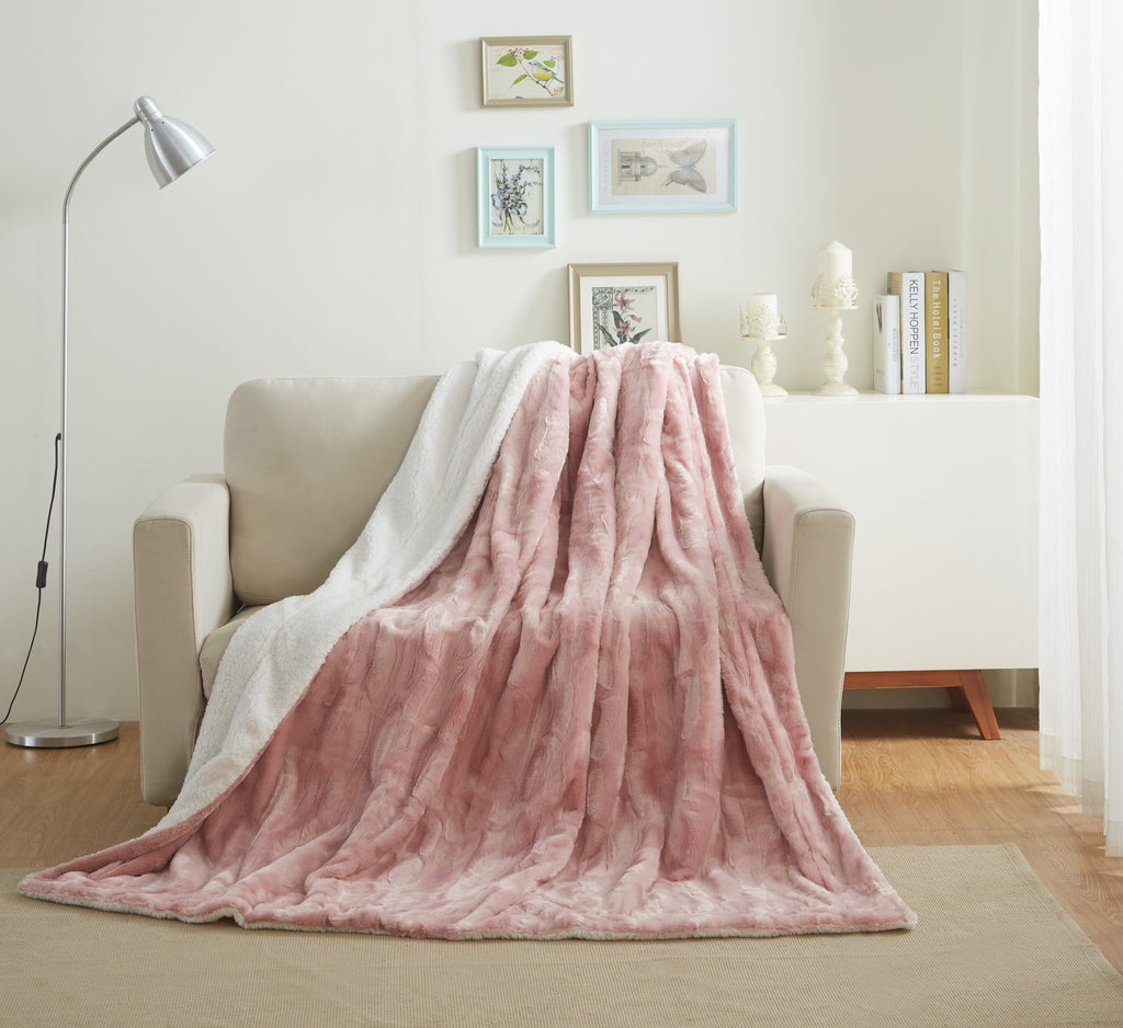 Dusty Rose Faux Fur Throw Blanket