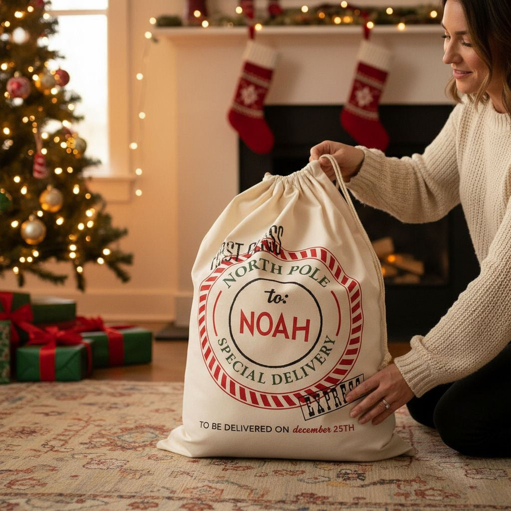 Personalized Canvas Santa Sack with Drawstring