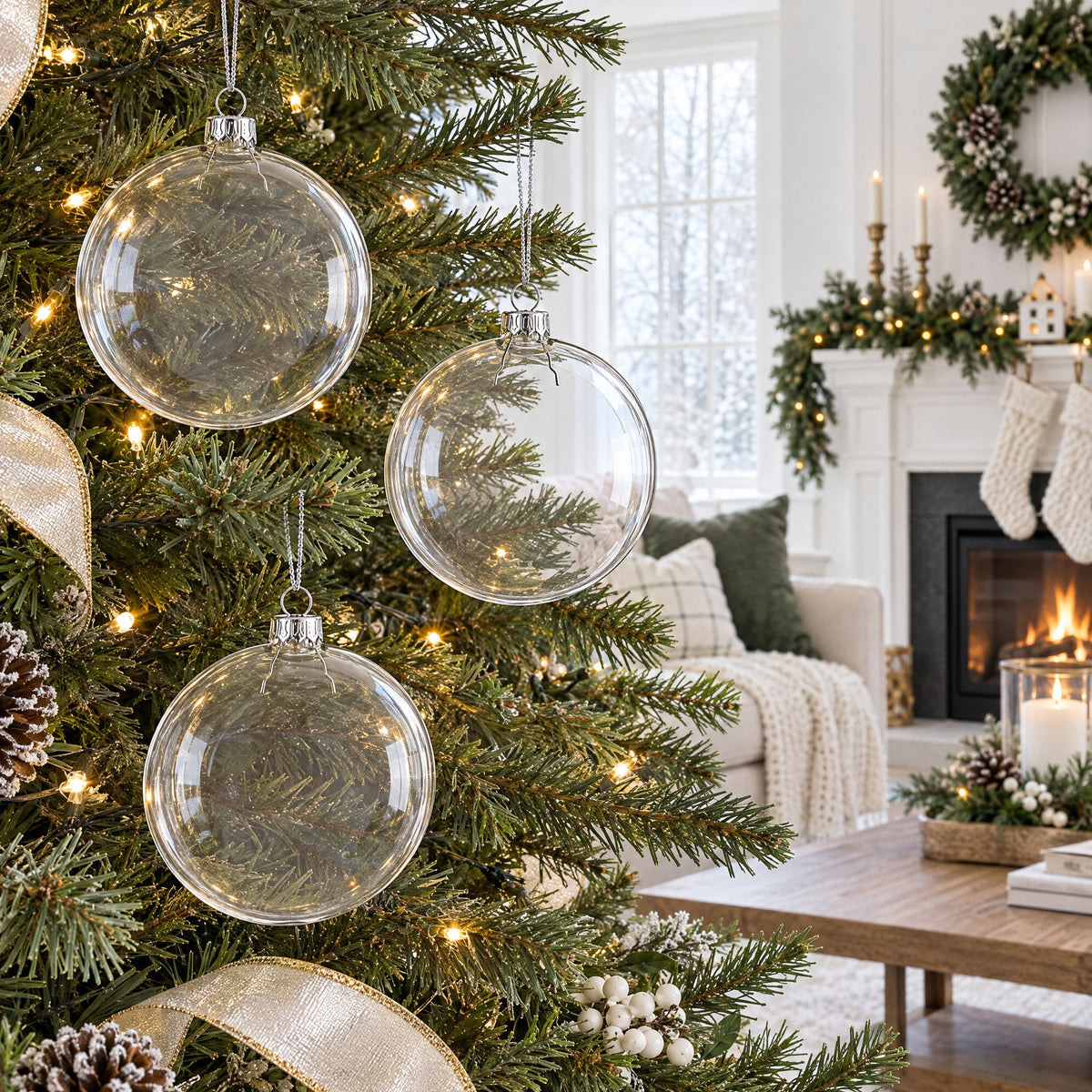 Clear Glass Disc Christmas Ornaments, Set of 3