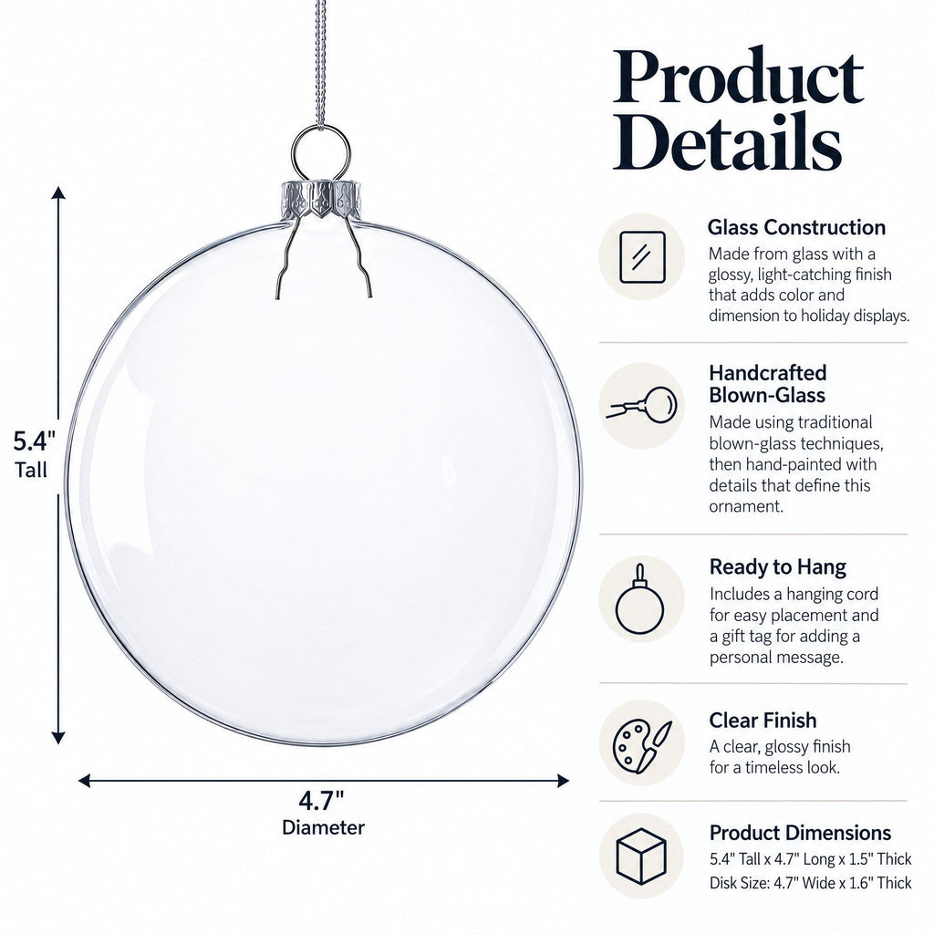 Clear Glass Disc Christmas Ornaments, Set of 3