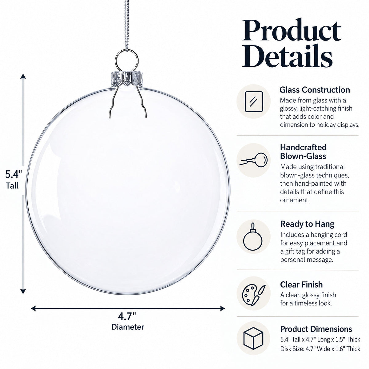 Clear Glass Disc Christmas Ornaments, Set of 3