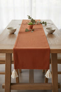 Two-Sided Corduroy and Linen Table Runner with Tassels