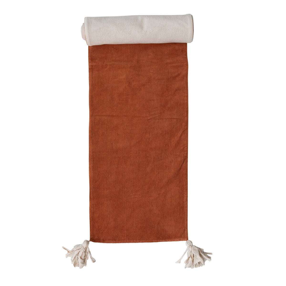 Two-Sided Corduroy and Linen Table Runner with Tassels