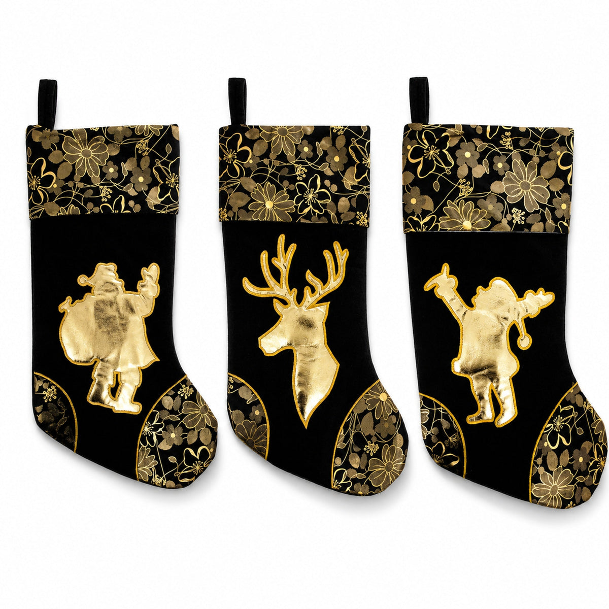 Felt Santa and Reindeer Christmas Stockings, Set of 3, 16 in
