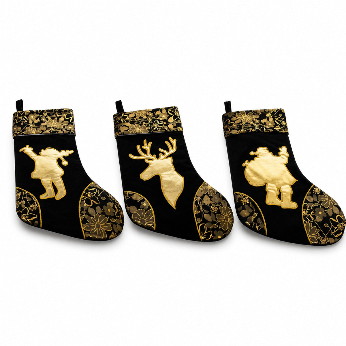 Felt Santa and Reindeer Christmas Stockings, Set of 3, 16 in