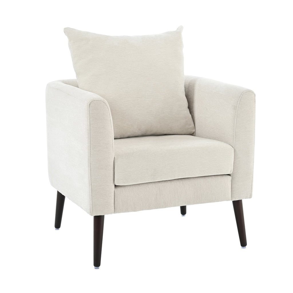 Mid-Century Chenille Accent Chair with Pillow, Beige