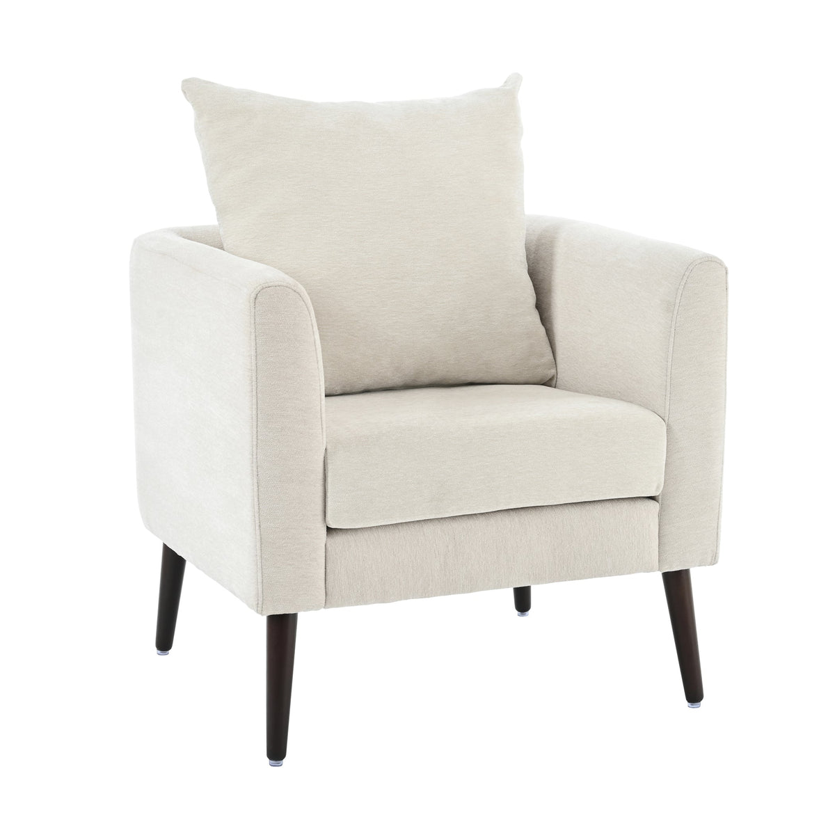 Mid-Century Chenille Accent Chair with Pillow, Beige