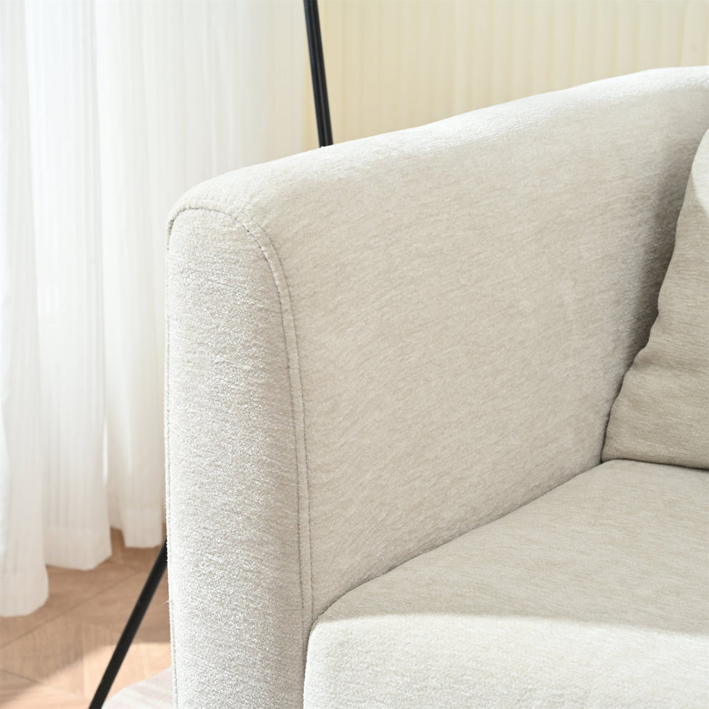 Mid-Century Chenille Accent Chair with Pillow, Beige