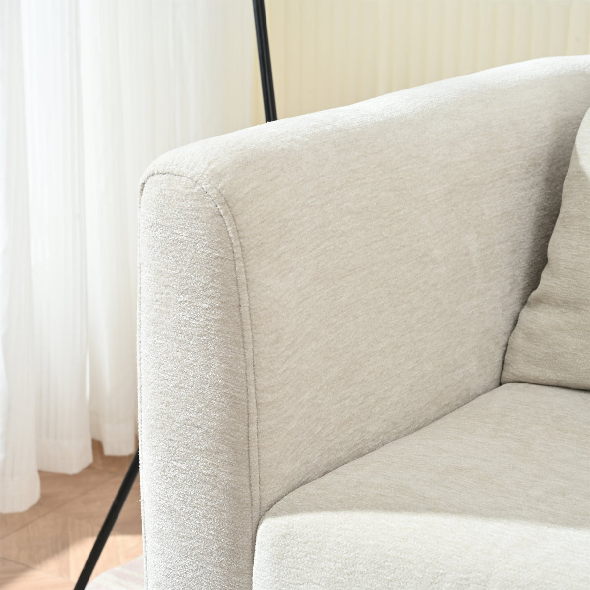 Mid-Century Chenille Accent Chair with Pillow, Beige