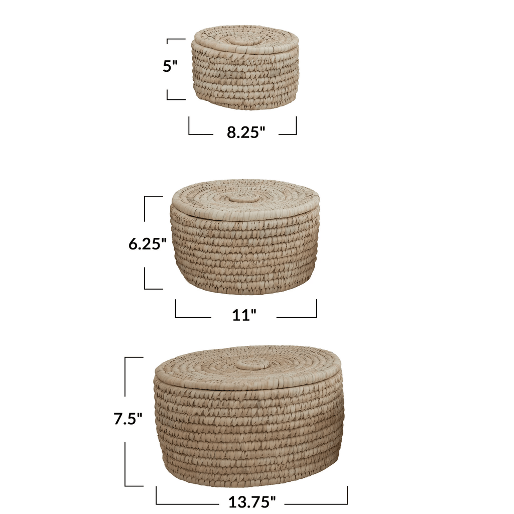 Hand-Woven Lidded Storage Baskets, Set of 3