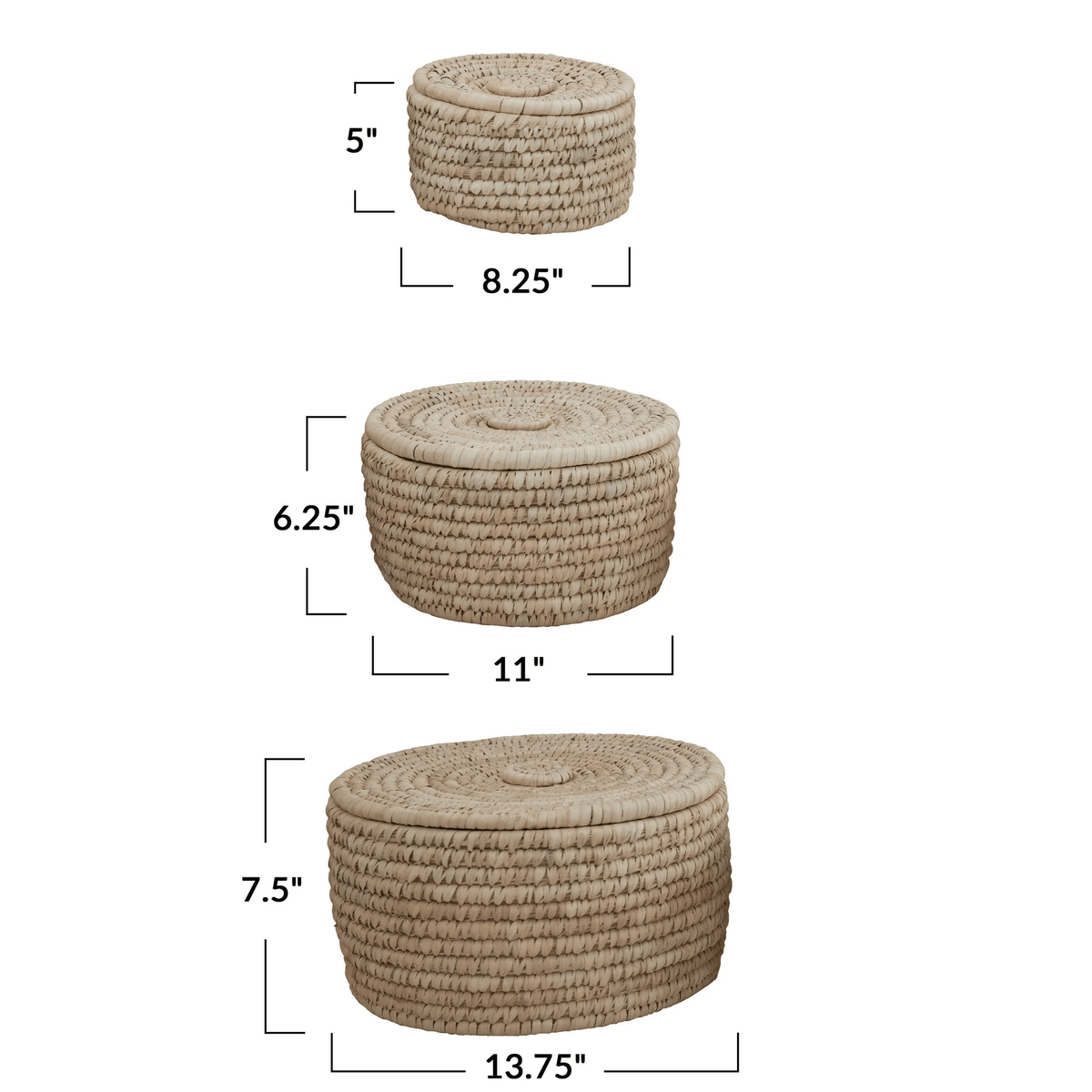 Hand-Woven Lidded Storage Baskets, Set of 3