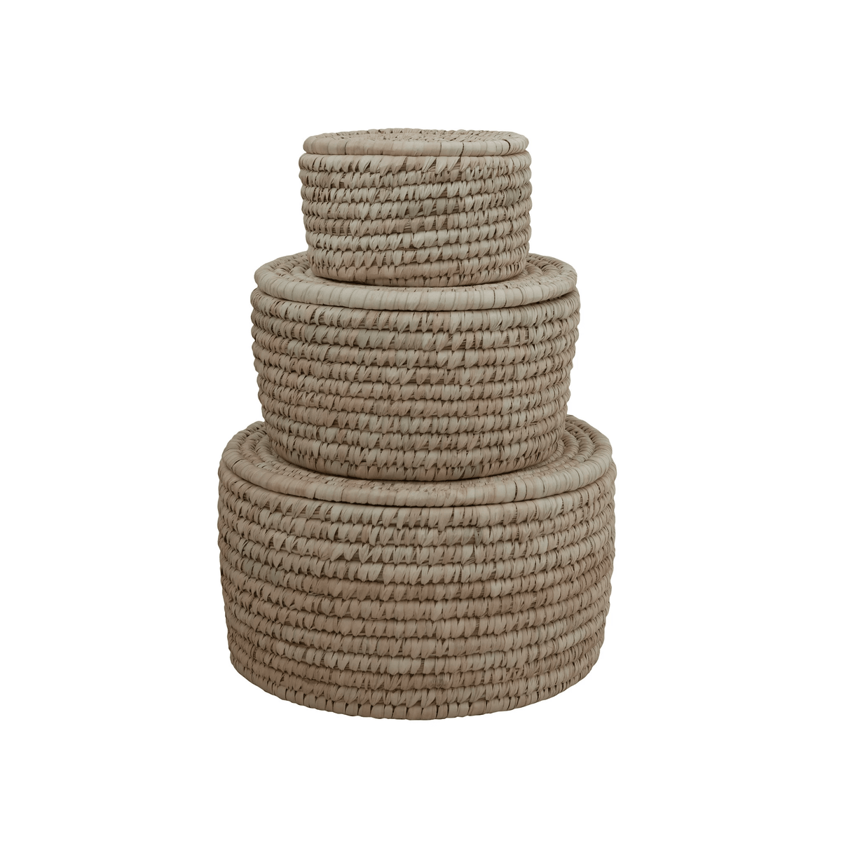 Hand-Woven Lidded Storage Baskets, Set of 3
